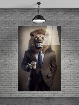 Petmudo AVM Takım Elbiseli Aslan Cam Tablosu