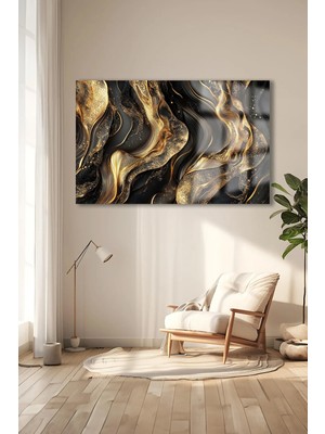 Petmudo AVM Altın Gold Toz Mermer Görünüm Salon Için Yatay Tablo Cam Tablo Kırılmaz Lüks Cam Tablo Ev Hediyesi