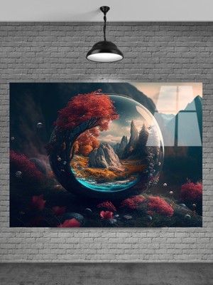 Petmudo AVM Küre Içinde Yeşil Dünya Cam Tablo