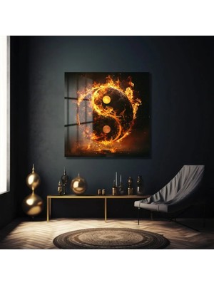 Petmudo AVM Iyilik ve Kötülük Ateş Topu Ultra Yüksek Çözünürlük Kare Cam Tablo Ev Iş Yeri Ofis Hediyesi Tablo
