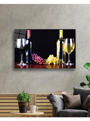 Petmudo AVM Renkli Üzümler ve Şaraplar Cam Tablo, Darbelere Dayanıklı Kırılmaz Temperli