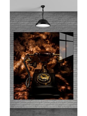 Petmudo AVM Muhteşem Eski Telefon Temperli Cam Üzerine Tablo