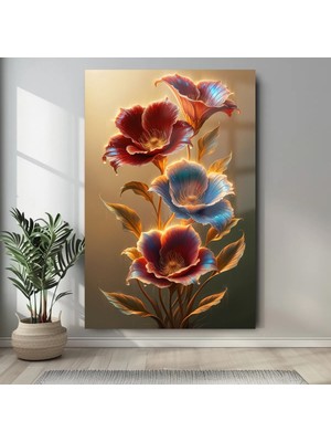 Petmudo AVM Gold Çiçek Cam Tablo Ultra Canlı Renkli Kırılmaz Cam Tablo Ev Hediyesi Ofis Hediyesi