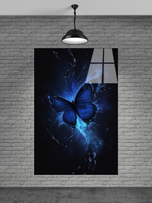 Petmudo AVM Mavi Kelebekler Cam Tablo Ev Dekorasyon,balkon Dekorasyonu,dekoratif,duvar Tablo,mutfak Tablo