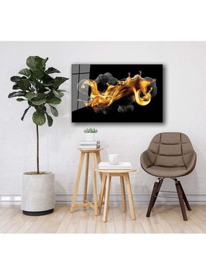 Petmudo AVM Sarı ve Gri Boyalı Siyah Soyut Cam Tablo, Darbelere Dayanıklı Kırılmaz Temperli