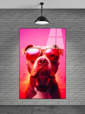 Petmudo AVM Gözlüklü Pitbull Cam Tablosu