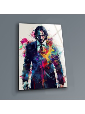 Petmudo AVM John Wick Modern Cam Tablo , Temperli Cam Üzeri Baskı , Ev Dekoru , Canlı Renkler , Asılmaya Hazır