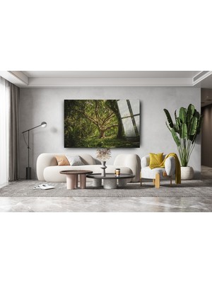 Petmudo AVM Yeşil Dev Ağaç Cam Tablo, Duvar Dekor, Büyük Tablo, Cam Duvar Tablo, Doğa Tabloları