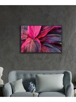 Petmudo AVM Büyük Pembe Mor Yapraklı Çiçek Cam Tablo, Temperli ve Rodajlı Dayanıklı Kırılmaz Cam