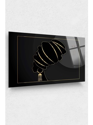 Petmudo AVM Zenci Kadın Portresi Geleneksel Türban Şal Altın Küpeli Siyah Kadın Koyu Lüks Temperli Cam Tablo