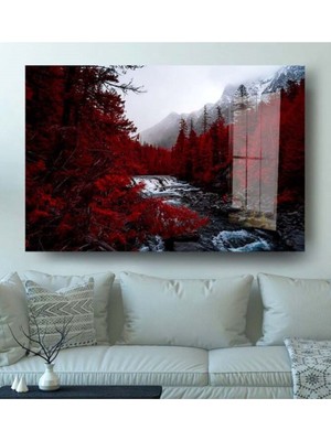 Petmudo AVM Doğa Kırmızı Yapraklı Ağaçlar Cam Tablo, Doğa Tablo, Duvar Dekor, Büyük Tablo, Cam Duvar Tablo