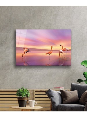 Petmudo AVM Pembe Flamingolar ve Göl Doğa Manzarası Cam Tablo, Temperli ve Rodajlı Dayanıklı  Cam