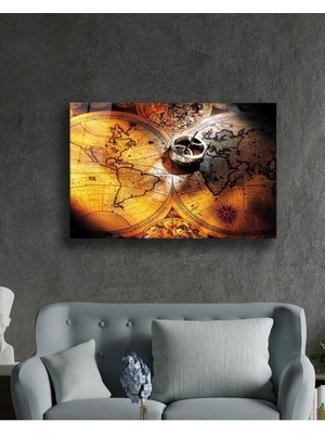 Petmudo AVM Eski Detaylı Dünya Haritası Cam Tablo, Temperli ve Rodajlı Dayanıklı  Cam