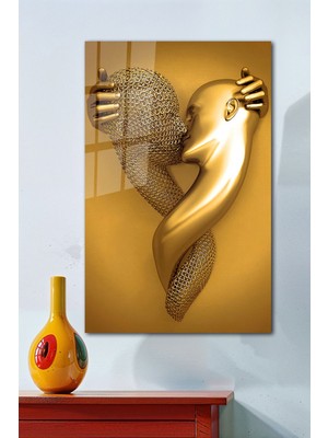 Petmudo AVM Modern Heykel Aşkı Temperli Cam Tablo, Ev ve Ofis Duvar Dekoru Hediyelik Büyük Tablo Dayanıklı Cam