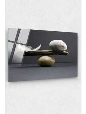 Petmudo AVM Tüy ve Taşın Dengesi Cam Tablo Denge Tablo Doğa Tablo Duvar Dekor Büyük Tablo Cam Duvar Tablo