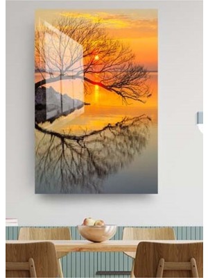 Petmudo AVM Doğa Gün Batımı ve Yapraksız Ağaç Cam Tablo, Doğa Tablo, Duvar Dekor, Büyük Tablo, Cam Duvar Tablo