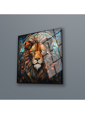 Petmudo AVM Vitray Desenli Aslan Kafası Cam Tablo , Temperli Cam Üzeri Uv Baskı , Canlı Renkler , Yüksek Kalite