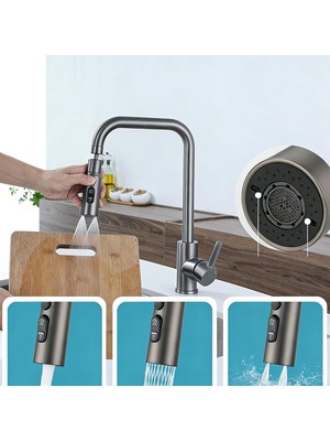 Go İthalat 360 Derece Dönebilen- 3 Mod  Siyah Yağmur Püskürtme Borulu Kubar Musluk Ucu KTX-3289 (784)