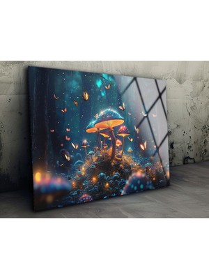 Petmudo AVM Sihirli Mantar Cam Duvar Dekoru , Soyut Modern Cam Tablo , Temperli Cam Üzeri Baskı , Yüksek Kalite