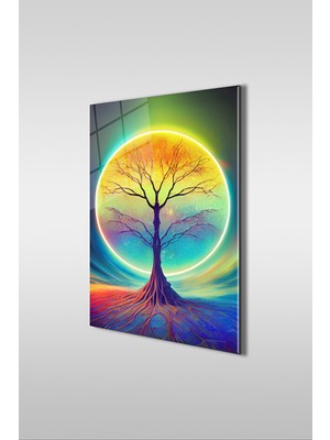 Petmudo AVM Şafakta Hayat Ağacı Dikey Cam Tablo