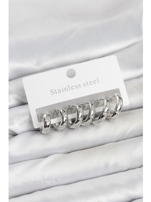 Ayder Timya 316L Çelik Gümüş Renk Zirkon Taşlı Kutup Yıldızı Model Halka Küpe Seti - TJ-BKP11531 TG/Tmya1395 226920