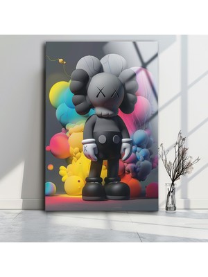 Petmudo AVM Kaws Renkli Cam Tablo , Ev Duvar Dekoru , Çocuk Odası Tablo , Oturma Odası Modern Duvar Dekoru