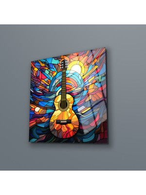 Petmudo AVM Renkli Gitar Cam Tablo , Modern Duvar Dekoru , Yüksek Kalite , Temperli Cam Baskı , Asılmaya Hazır