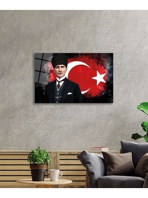 Petmudo AVM Türk Bayrağı ve Mustafa Kemal Atatürk Portresi Cam Tablo, Temperli ve Rodajlı Dayanıklı  Cam