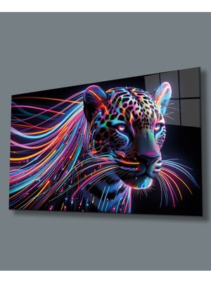 Petmudo AVM Işığın Izinde Bir Panter Cam Tablo Yapay Zeka Hediyelik Büyük Tablo Ev Ofis Dekoru