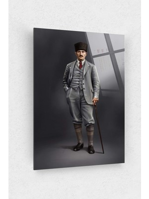Petmudo AVM Mustafa Kemal Atatürk Bastonlu Cam Tablo 10 Kasım Atatürk Tablo Türk Bayrağı Tablo Ofis Dekor