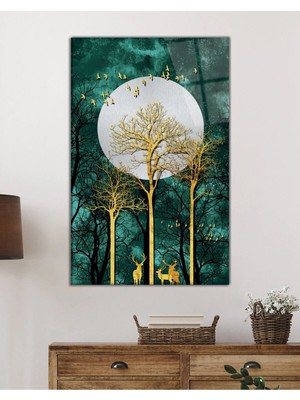 Petmudo AVM Gold Ağaç ve Ay Cam Tablo, Temperli ve Rodajlı Dayanıklı Kırılmaz Cam