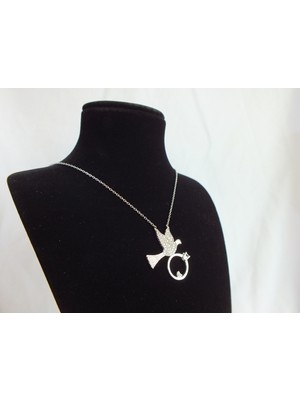 Marmaris Jewellery 925 Ayar Kadın Gümüş Kolye Güvercin ve Yüzük Temalı Hayalet Zincir Model