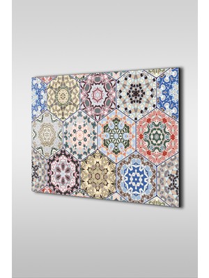 Petmudo AVM Beşgen Soyut Fayans Desen Yatay Cam Tablo