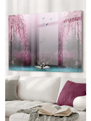 Petmudo AVM Kuğu Gölü Kuğuların Aşkı| Hayvan Temalı Cam Tablo | 50X70 cm