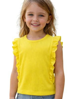 Escabel Kız Çocuk Kaşkorse Neon Sarı Kolsuz T-Shirt (Baskısız)