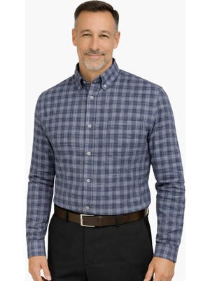 BURSPA Rahat Kesim Çizgili Kareli Kışlık Erkek Baba Gömlek