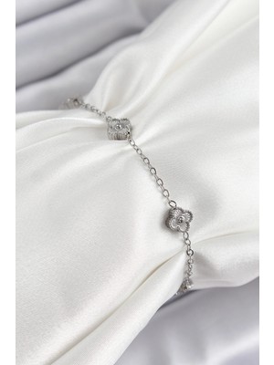 Dekofon 316L Çelik Yonca Model Gümüş Renk Kadın Bileklik