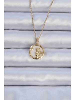 Dekofon 316L Çelik Zincir Altın Renk Zirkon Taşlı Mineli Melek Kolye