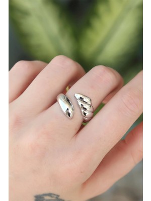 Dekofon Pirinç Gümüş Renk Ayarlanabilir Sarmal Yüzük