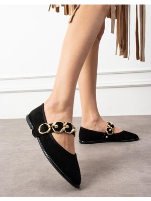 Emienza Vanessa Süet Toka Detaylı Yuvarlak Burun Bayan Babet