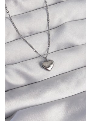 Dekofon 316L Çelik Gümüş Renk Kalp Model Love Kolye