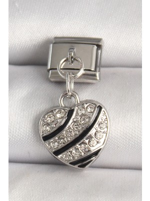 BYZM 316L Çelik Gümüş Renk Zirkon Taşlı Kalp Model Nomination Charm