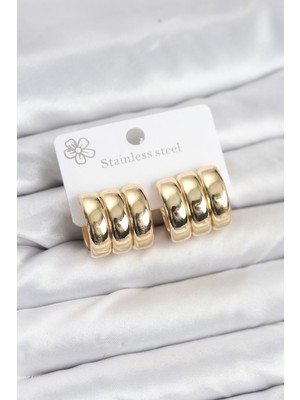 Ayder Timya 316L Çelik Gold Renk 3'lü Görünüm Kadın Küpe - TJ-BKP11581 TG/TMYA1395 226968