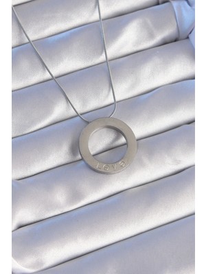 Dekofon 316L Çelik Gümüş Renk Zirkon Taşlı Model Kolye