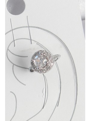 Dekofon Pirinç Gümüş Renk Zirkon Taşlı Kadın Kıkırdak Model Küpe