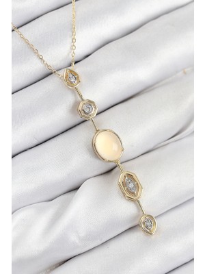 Dekofon Pirinç Zincir Sarı Gold Renk Zirkon Taşlı Y Kolye