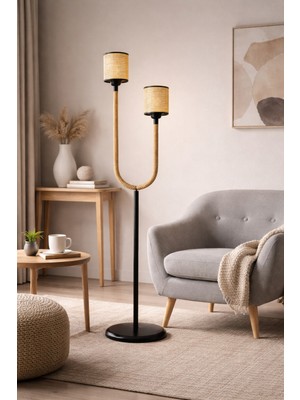 Alldesco Palmera Dekoratif Ikili Lambader – Halat Kollu, Bez Şapkalı, Güvenli ve Estetik Aydınlatma