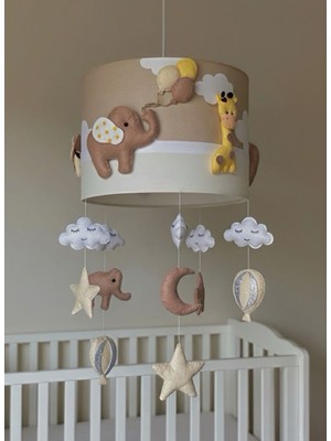 Leo Baby Room Kahve Bulutlu Krem Renkli Hayvan Figürlü Kız Erkek Bebek Çocuk Odası Tasarım Aydınlatma Avize