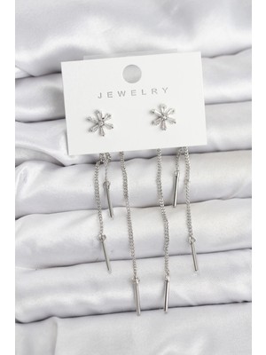 BYZM Çiçek Model Gümüş Pirinç Sallantılı Kadın Küpe