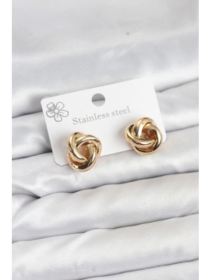 Mercansa 316L Çelik Gold Renk Sarmal Model Kadın Küpe